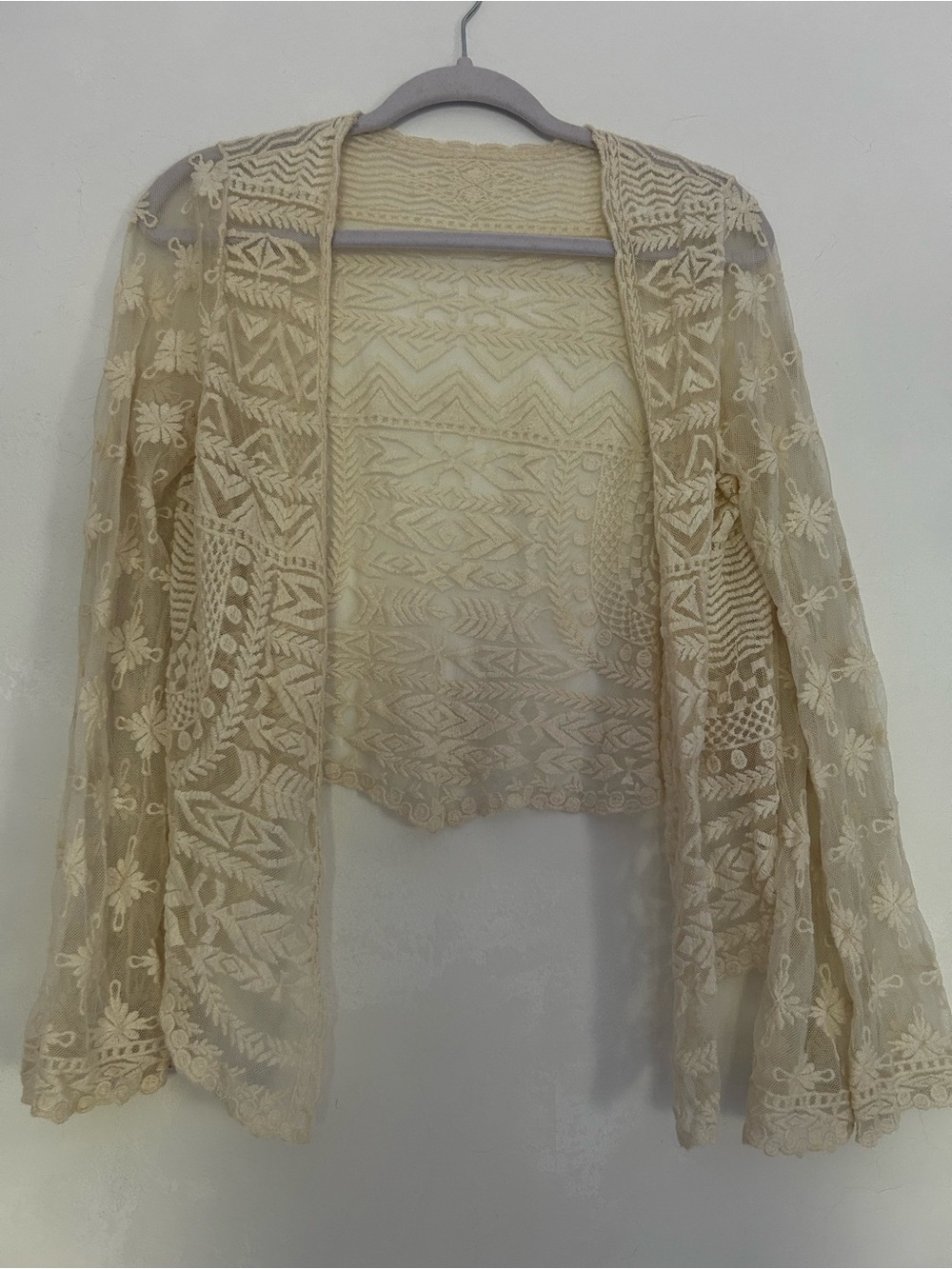 Vintage Cream Lace Open-Front Women's Sweater Cardigan